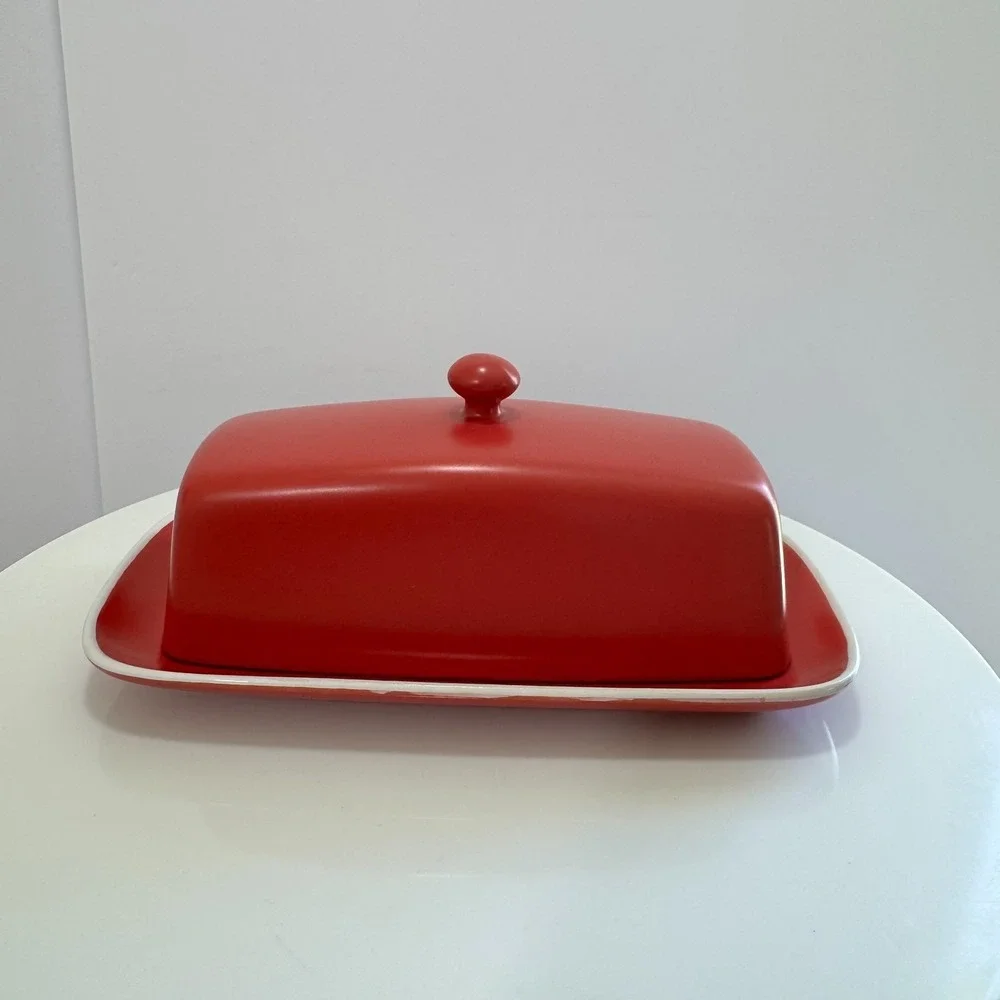 Vintage BIA Cordon Bleu Red Ceramic Covered Butter Dish Dishwasher Oven Safe